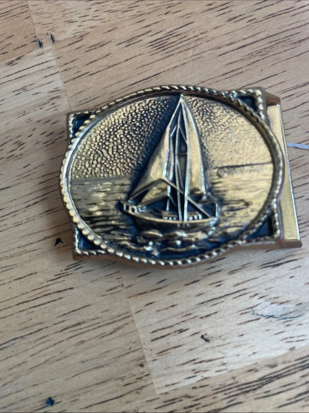 Sailboat Oval Brass Belt Buckle -  2” x 1 1/2”